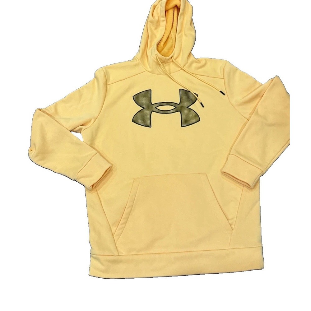 Under Armour Mens Yellow Orange Long Sleeve Fleece Pullover Hoodie Size Medium